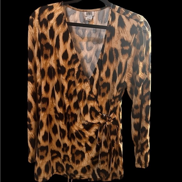 Monroe and Main Faux wrap blouse.  Animal Print Size  XL - Picture 1 of 10